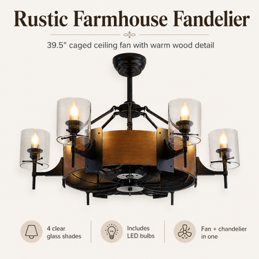 39.5" Rustic Caged Ceiling Fan — BP / Bullet Points |6038