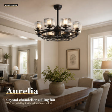 Aurelia 34" Crystal Caged Ceiling Fan with Light and Remote Control