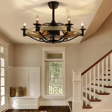 Ember 32 inch black farmhouse caged ceiling fan with candle lights