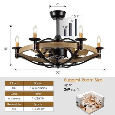 Ember 32 inch caged ceiling fan feature details