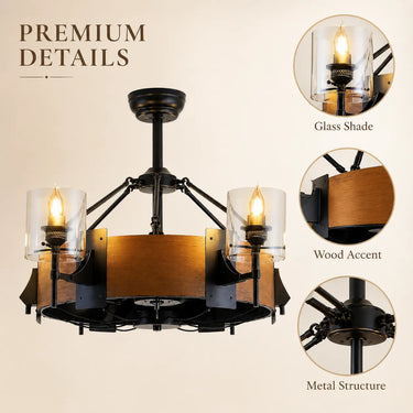 Close-up of Kviflon 6038 vintage architectural wood cage frame embedded with 6 elegant candle-style light sockets