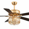 Kviflon 8221 52 inch farmhouse luxury crystal chandelier ceiling fan with light, golden base retro decorative fan with remote control for living room.