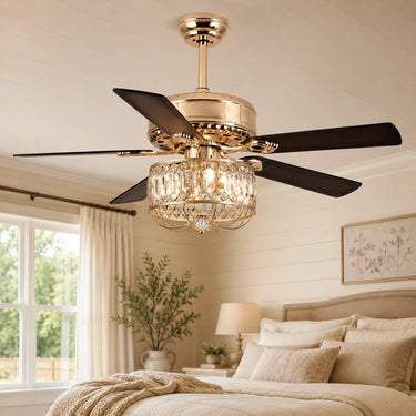 Kviflon 52" Farmhouse Luxury Crystal Chandelier Ceiling Fan with Light and Remote |8221