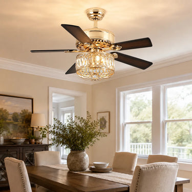 Kviflon 52" Farmhouse Luxury Crystal Chandelier Ceiling Fan with Light and Remote |8221