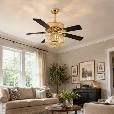 Kviflon 52" Farmhouse Luxury Crystal Chandelier Ceiling Fan with Light and Remote |8221