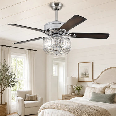 Kviflon Ventilador de Techo con Luz y Mando a Distancia, Lámpara de Araña de Cristal de Lujo de Granja de 52" |8221