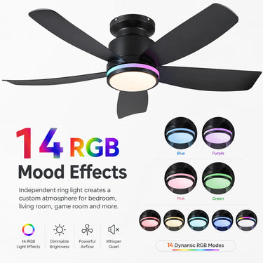 RGB ring light feature of Kviflon 8233 flush mount ceiling fan with light