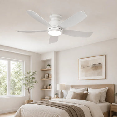 Kviflon 8233 standard LED flush mount ceiling fan with light installed in a bedroom