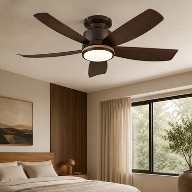 Kviflon 8233 standard LED flush mount ceiling fan with light installed in a bedroom