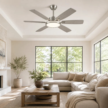 Kviflon 8256 52 inch downrod ceiling fan with light installed in a living room