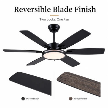 reversible blade feature of Kviflon 8256 downrod ceiling fan with light