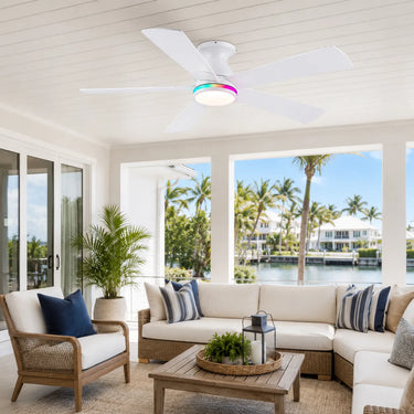 Kviflon 8311 52 inch flush mount ceiling fan with light installed in a modern living room