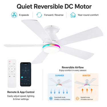 Reversible airflow feature of Kviflon 8311 ceiling fan with quiet DC motor