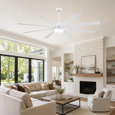 Kviflon 8889 72 inch industrial ceiling fan with light installed in a large living room