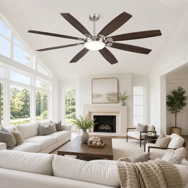 Kviflon 8889 72 inch industrial ceiling fan with light installed in a large living room