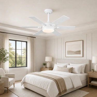 Kviflon 8900 46 inch ceiling fan with light installed in a modern bedroom