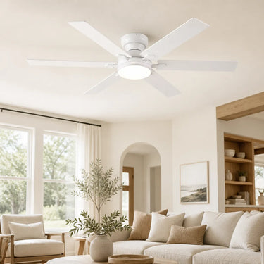 Kviflon 8900 low profile ceiling fan with light installed in a modern bedroom