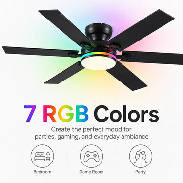 Kviflon 8900 RGB low profile ceiling fan with light in black finish