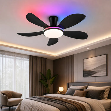 Kviflon 8907 RGB flush mount ceiling fan with light installed in a modern bedroom