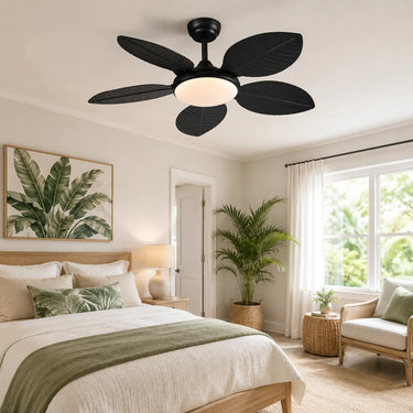 Kviflon 8916 vintage palm leaf ceiling fan with light installed in a bedroom