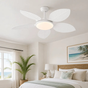 Kviflon 8916 vintage palm leaf ceiling fan with light installed in a bedroom
