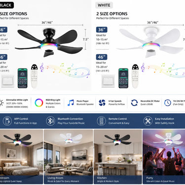 Low profile flush mount design of Kviflon 8922 ceiling fan for low ceilings