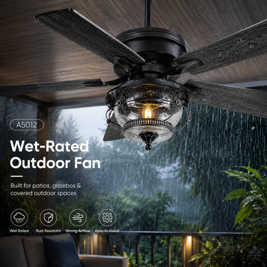 Kviflon A5012 waterproof black ceiling fan  wet-rated outdoor fan