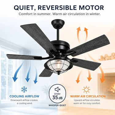 Quiet DC motor and reversible airflow feature of Kviflon A5013 ceiling fan