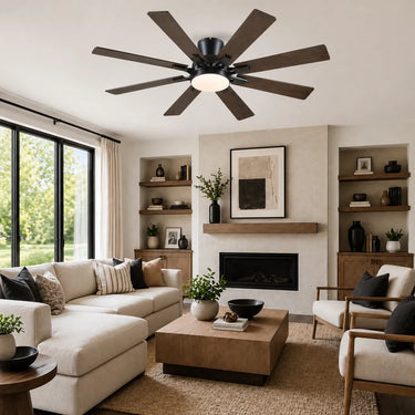 Black low profile ceiling fan with light for living room indoor ceiling installation