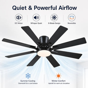 Quiet DC motor ceiling fan for bedroom and living room comfort