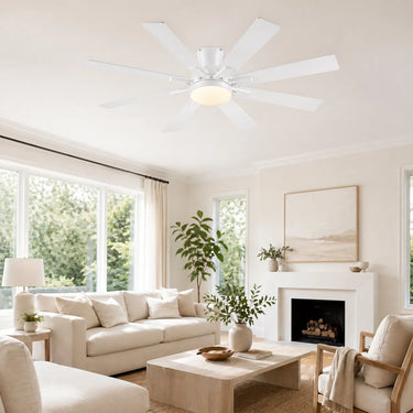 white low profile ceiling fan with light for living room indoor ceiling installation