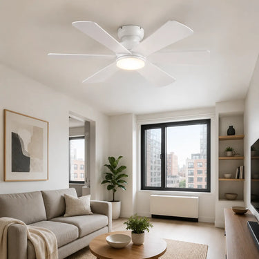 Kviflon B8503 46 inch flush mount ceiling fan with light installed in a modern living room