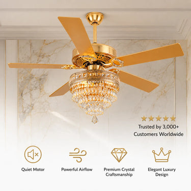 Kviflon 5003 gold crystal chandelier ceiling fan with light