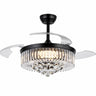 luxury black crystal retractable ceiling fan with hidden folded blades and elegant romantic chandelier look