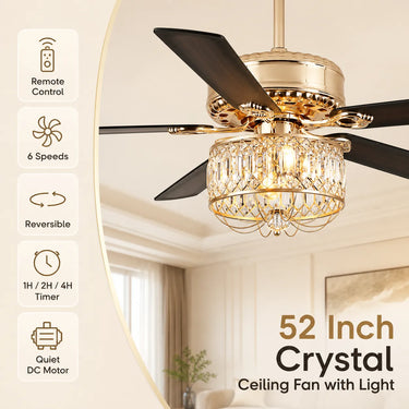 Noble Crystal ceiling fan remote control revsersible timer quiet DC motor