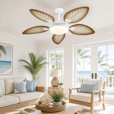 Tropical Palm Leaf Indoor & Outdoor Covered Ceiling Fan with Light
