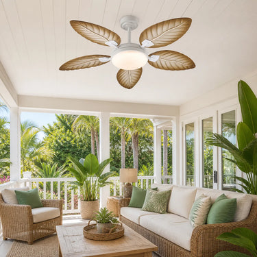 Tropical Palm Leaf Indoor & Outdoor Covered Ceiling Fan with Light